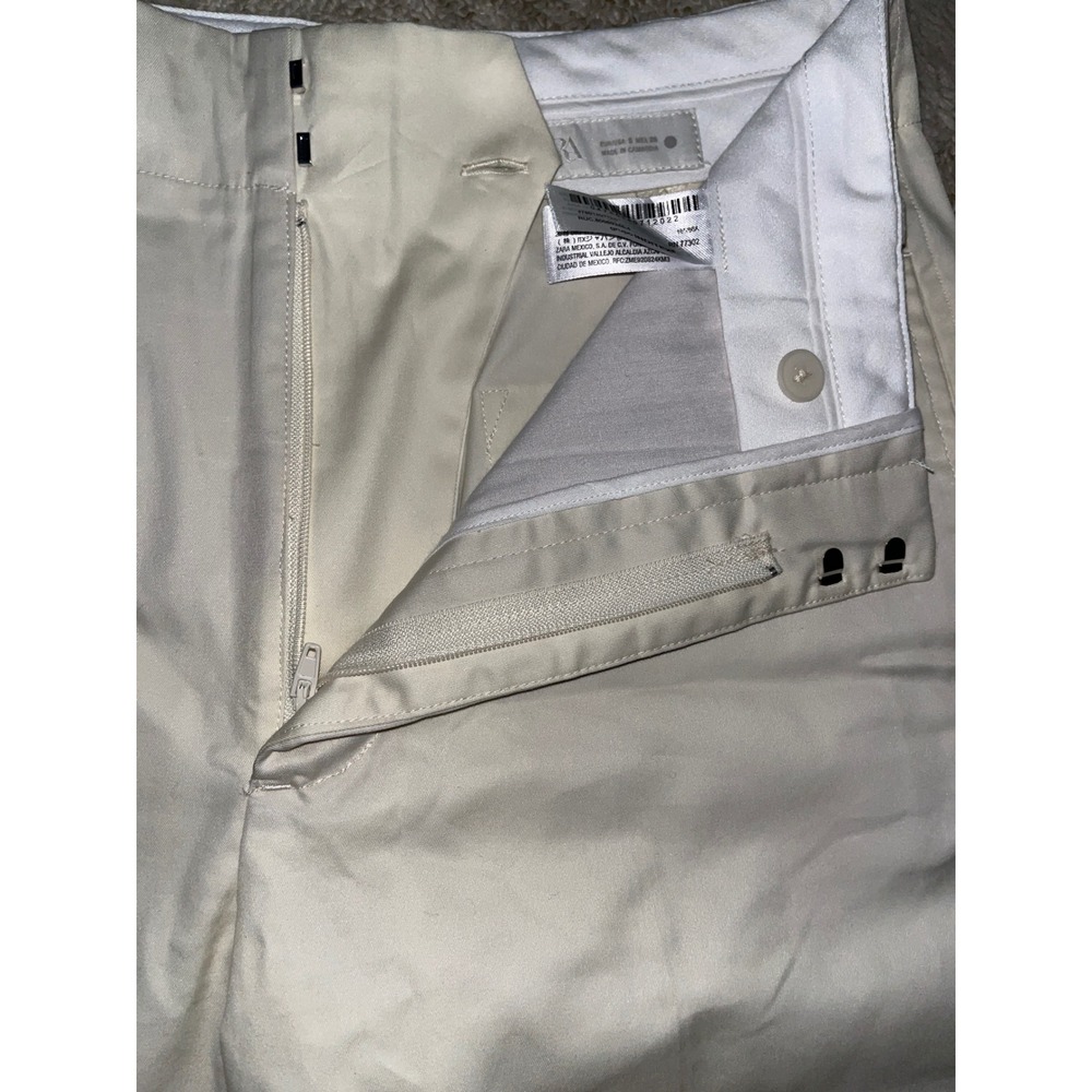 Zara Women Off White Cream High Waisted Wide Leg Cuffed Trouser Pants Size S 26 - Picture 6 of 10